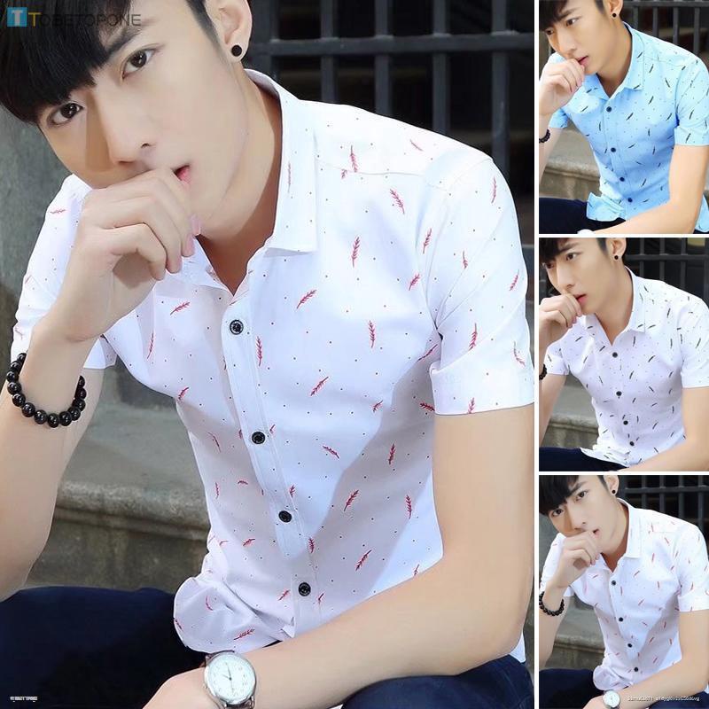 เสื้อเชิ้ต-แขนสั้น-พิมพ์ลายขนนก-สำหรับผู้ชาย