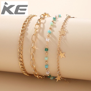 five-pointed star anklet green small stone thick chain 4 pieces multi-anklet for girls for wom