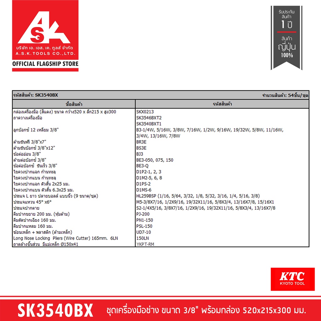 ktc-ชุดเครื่องมือช่าง-ขนาด-3-8-พร้อมกล่อง-l520-w215-h300-mm-พรีออเดอร์รอ60วัน-รหัสสินค้า-sk3540bx