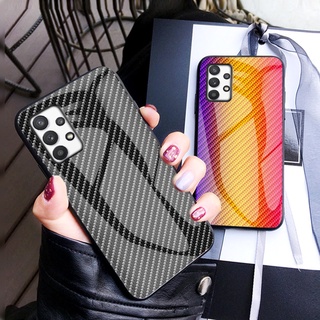ใหม่ เคสโทรศัพท์มือถือแบบแก้ว Samsung Galaxy A53 A33 A03 A03S A72 A52S A52 A32 A22 A12 A02 M32 M22 5G 4G 2022 New Phone Cell Case Hardcase Carbon Fiber Pattern Glass Handphone Casing Back Cover