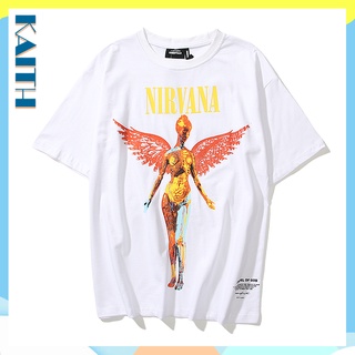 เสื้อยืดแขนสั้น ผ้าฝ้าย ขนาดใหญ่ พิมพ์ลาย Nirvana Angel สไตล์ฮิปฮอป สตรีท พลัสไซซ์ สําหรับคู่รักS-5XL