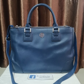 Tory​ Burch​ ของแท้ หนังSaffiano​ สีกรม สายยาวสายแทน