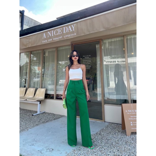 ลดราคา-งานใหม่-front-high-waist-pants-กางเกงขากระบอกยาว-กระบอกใหญ่ทรงสวย-สีสดใส-ใส่แล้วดูผอมเพรียว-ดูดีมาก