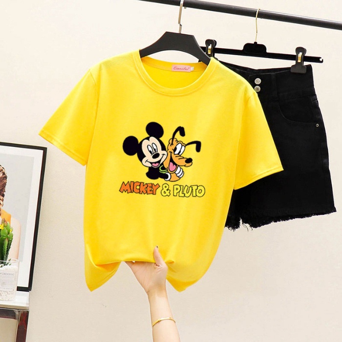 tee-เสื้อคู่-เสื้อยืดแฟชั่น-2020-เกาหลีใหม่-mickey-การ์ตูนหลวมเสื้อยืดผู้หญิงแขนสั้นสีขาว-shirt