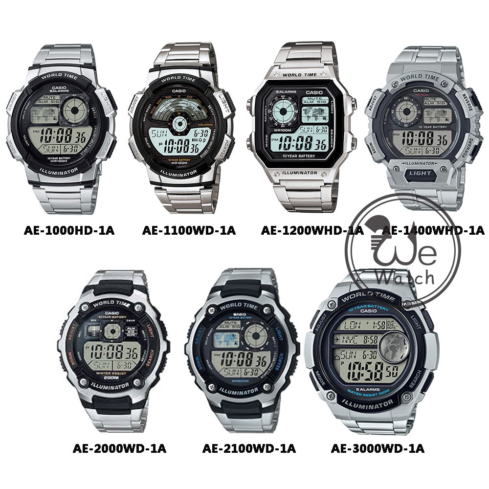 รูปภาพของCASIO % AE-1000WD-1A AE-1100WH-1A AE-1200WHD-1A AE-2000WD-1A นาฬิกาผู้ชาย Digital สายเหล็ก กล่องและรับประกัน1ปีลองเช็คราคา
