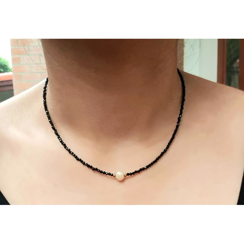 สร้อยคอหินนิลดำแท้-หินแท้ธรรมชาติ-สร้อยคอมุก-black-spinel-pearl-necklace