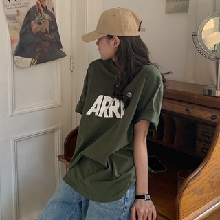 เสื้อยืดสีขาวเสื้อยืด พิมพ์ลายตัวอักษรภาษาอังกฤษ ขนาดใหญ่ สไตล์เกาหลี สําหรับผู้หญิง