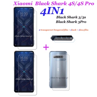 4IN1-เหมาะสำหรับ Xiaomi Black Shark 4 กระจกนิรภัยป้องกันหน้าจอ, 2 กระจกนิรภัยใส Black Shark 4 S/4 S Pro/3 S/3pro เลนส์ฟิล์มและคาร์บอนไฟเบอร์ด้านหลังฟิล์ม