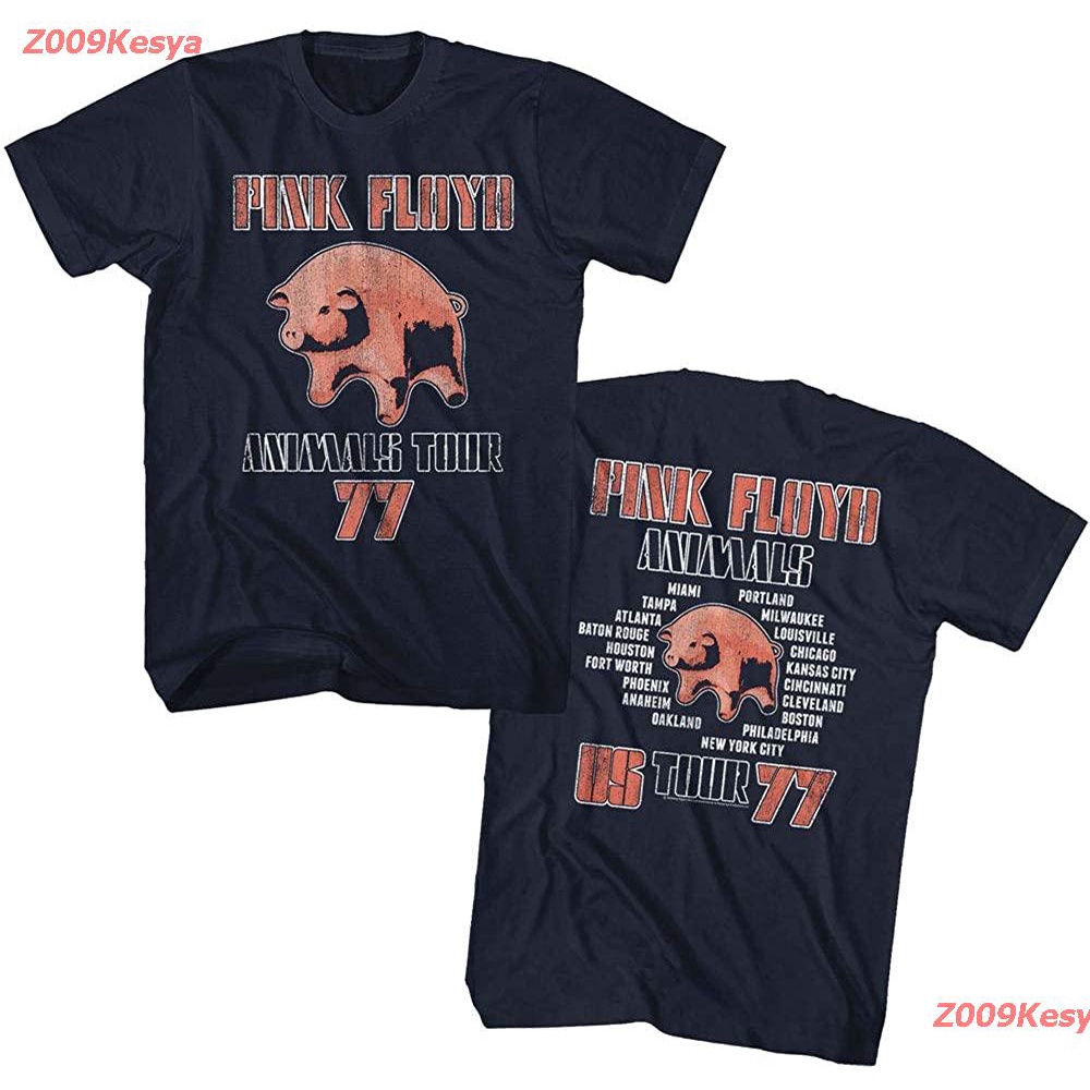 z009kesya-เสื้อยืดสีพื้นผู้ชาย-pink-floyd-t-shirt-animals-tour-77-front-and-back-navy-tee-discount-pink-floyd-พิงค์ฟรอยด