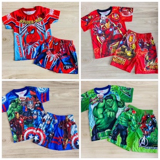 ชุดเซ็ท เสื้อแขนสั้น+กางเกงขาสั้น ลิขสิทธิ์แท้ Marvel Heroes ฮัค สไปเดอร์แมน กัปตัน ไอร่อน เด็ก 6 เดือน - 4 ปี