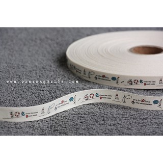 ป้ายผ้าแฮนด์เมด ป้ายผ้าคอตตอน DIY Handmade Cotton Tape สกรีนสีลาย Oceanic หน้ากว้าง 1.5 ซม. จำนวน 1 หลา (zjj0052)