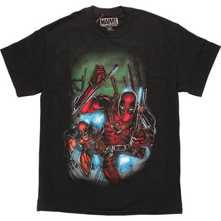 【🔥🔥】100%cotton เสื้อยืดคอวีผู้ชาย Deadpool Wolverine And Deadpool Action Running Out T-Shirt men เสื้อ ยืด ผู้ชาย คอกล