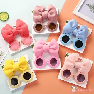 Babygarden- เด็กผู้หญิง เครื่องประดับ 2 ชิ้น ชุดแฟชั่น ดอกไม้ แว่นตากันแดด และโบว์คาดศีรษะ ของขวัญวันเกิด