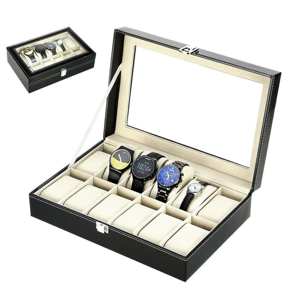 ภาพสินค้ากล่องนาฬิกา กล่องเก็บนาฬิกาข้อมือ กล่องใส่นาฬิกา 3/6/10/12 เรือน ฝากระจก กล่องใส่เครื่องประดับ Leather Watch Box จากร้าน buybuytech บน Shopee ภาพที่ 5