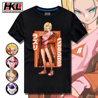 เสื้อยืดโอเวอร์ไซส์เสื้อยืดคอกลม Dragon Ball Buu No. 18 Monkey King Saiyan Dragon Ball Super Couple Tide Brand Cotton Sh