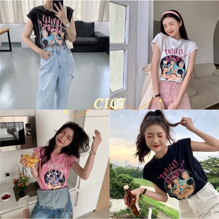 สินค้า cici(NO.T101)เสื้อยืดแขนกุด สกรีนลาย เกาหลีมากกก น่ารักมาก