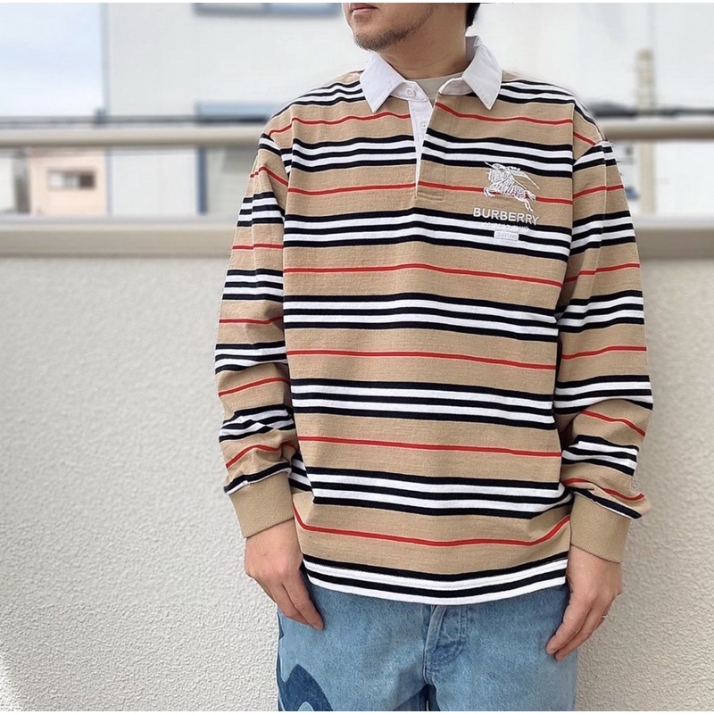 ウェア Supreme rugby burberry shirt beige