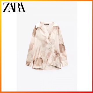 Zara ใหม่ เสื้อเชิ้ต กระดุมสองแถว พิมพ์ลาย แฟชั่นฤดูใบไม้ร่วง สําหรับผู้หญิง