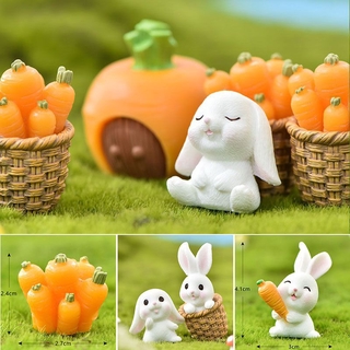 สินค้า 【Ready Stock!!!】 Cute Rabbit Eat Carrot DIY Resin Figurine Home Decor Micro Landscape Garden Miniature Decoration 