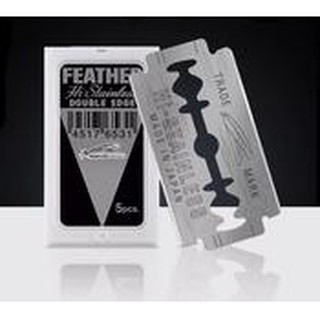 ใบมีด แสตนเลส 2 คม ตราขนนก Feather ของแท้  | 1 แพคมี 5 ใบมีด ใบมีดโกนหนวด ใบมีดขนนก ที่โกนหนวด มีด ใบมีดกันผม