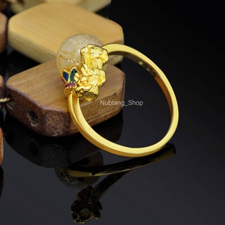 ของขวัญวันเกิดแฟน แหวนคู่ แหวนทองปี่เซียะ ประดับหินไหมทอง เรียกทรัพย์ เงินทองไหลมาเทมา แหวนทองชุบ24k. #143