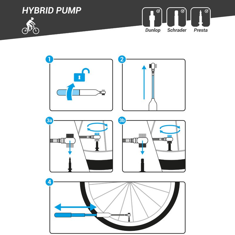 ที่สูบลมมือจักรยาน-ที่สูบลมมือจักรยานไฮบริด-สีดำ-btwin-hybrid-bike-hand-pump-black