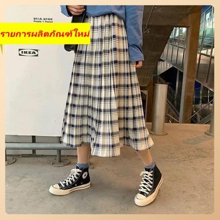 Boxer Skirt Japanese Retro Grid แน่นเอวแน่นฤดูใบไม้ร่วงและฤดูหนาวกระโปรง A -line