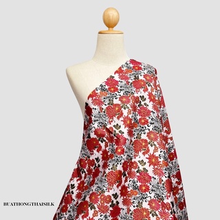 FLORAL DESIGN PRINTED THAI SILK FABRIC - ผ้าไหมไทยแท้ พิมพ์ลาย ลวดลาย ดอกไม้