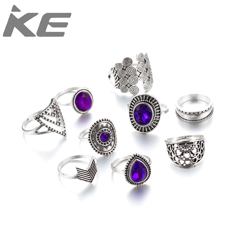 water-drop-diamond-amethyst-joint-ring-geometric-hollow-triangle-ring-9-piece-set-for-women-fo