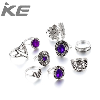 water drop diamond amethyst joint ring geometric hollow triangle ring 9-piece set for women fo