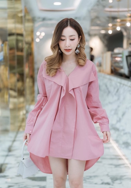 mini-dress-tanintra-ธนินทรา-สีชมพู-ถ่ายจากสินค้าจริง