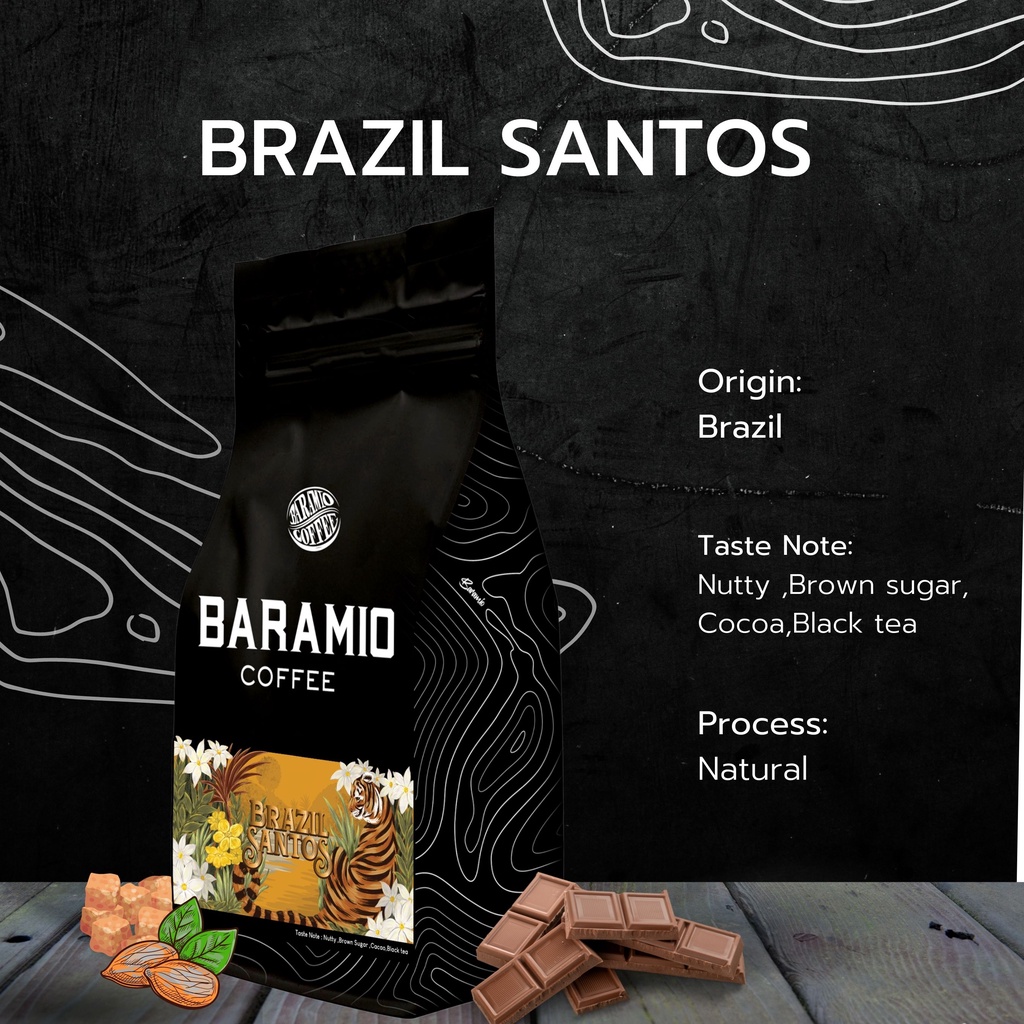 ภาพหน้าปกสินค้าBaramio เมล็ดกาแฟคั่ว Brazil Santos 250 g. - 500 g. Fine Cup Sc17/18 (มีราคาส่ง) Taste Note: Nutty, Brownsugar, Cacoa จากร้าน baramio บน Shopee