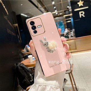 New Offer Phone Case เคส Vivo V23 V23 Pro V23e 5G Casing Luxury Elegant White Camellia Rhinestone Rabbit Soft Case 2022 เคสโทรศัพท