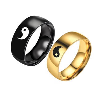 แหวนคู่ สไตล์จีน หยินหยาง ไทเก็ก / แหวนคู่ แฟนสาว วินเทจ สีดํา ทอง
