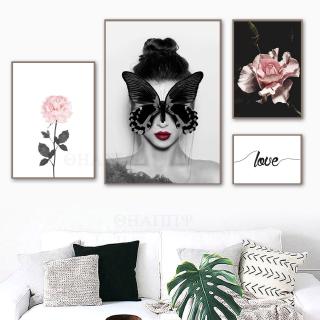 Sexy girl butterfly flower floral love wall art canvas painting nordic print poster wall pictures for living room home deco no framed