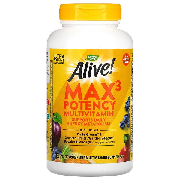 Nature's Way,Alive! Max3 Potency Multivitamin,No Added Iron,60,90 ...