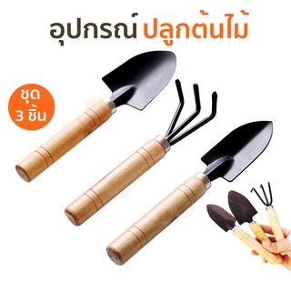 ชุดพรวนดิน 3 ชิ้น (C01) เสียม คราด อุปกรณ์ ทําสวน พรวนดิน แคสตัส บอนไซ ด้ามจับไม้จับถนัดมือ แข็งแรง ทนทาน