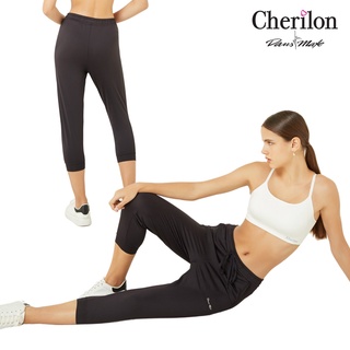 Cherilon เชอรีล่อน กางเกงกีฬา กางเกงออกกำลังกายผู้หญิง กางเกง 4 ส่วน ขาจั๊ม สีดำ กระชับ ยืดหยุ่น ใส่สบาย ระบายเหงื่อดี OMPN-PCA066