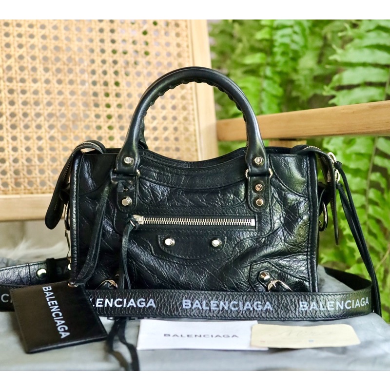 Balenciaga mini city discount bag logo strap