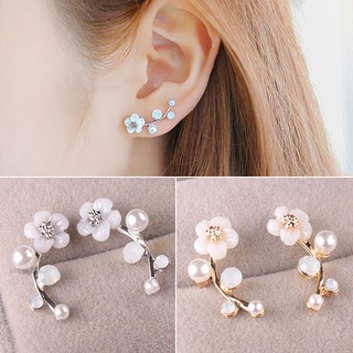 สินค้า เครื่องประดับสตรีต่างหูกระดุมมุกดอกไม้ rhinestone