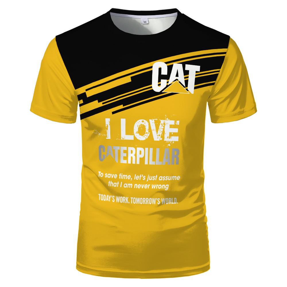 เสื้อยืดลําลองสําหรับผู้ชายผู้หญิงผ้าฝ้ายแขนสั้นพิมพ์ลาย-cat-caterpillar-3d