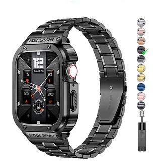 สายนาฬิกาข้อมือสเตนเลส พร้อมเคส สําหรับ Apple Watch Series 8 7 (45 มม.) และ Series 6 5 4 SE (44 มม.)