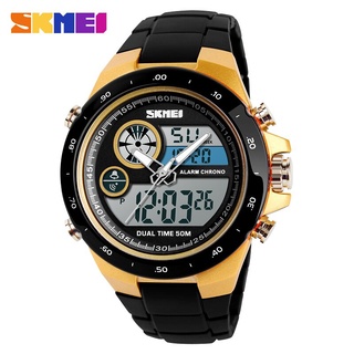 SKMEI Outdoor Sports Watch Men Fashion Digital Wristwatch Dual Display PU Strap Waterproof Clock Male Relogio
