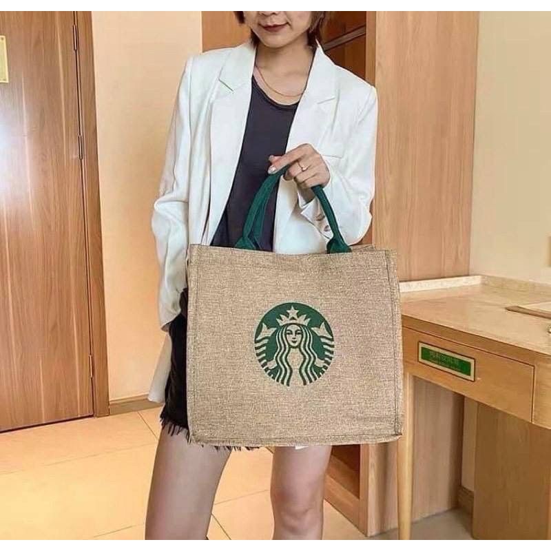 พร้อมส่ง-ถูกที่สุด-กระเป๋า-starbucks-กระเป๋าผ้า-ลดโลกร้อน