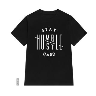 เสื้อยืดสีดำอินเทรนด์เสื้อยืดลายกราฟฟิก Stay Humble HustleS M L   XL  XXL
