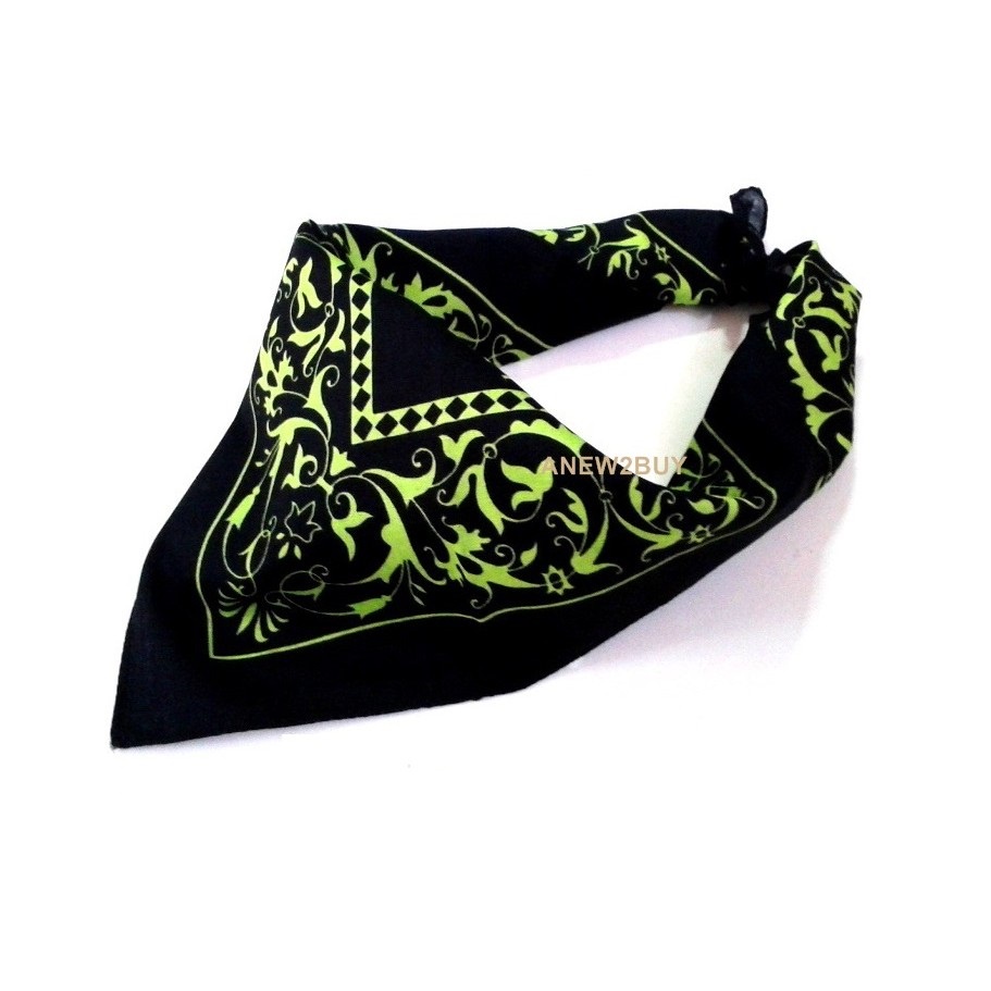 ผ้าลายวินเทจเขียวดำ-ใช้พันคอหรือโพกหัว-bandana-vintage-green-black