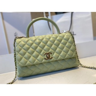 Ch Mint Medium COCO handle handbag quilted portable chain-strap crossbody shopping tote bag