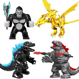 ☸ﺴใช้งานร่วมกับ Lego Godzilla vs. Kong Ghidorah Mechanical Monster Skull Island ลิงชิมแปนซี Dorsal Fin Giant Axe Buildin