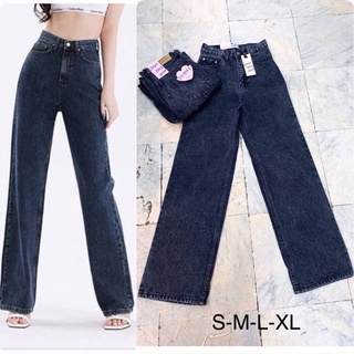 กางเกงยีนส์ทรงกระบอกเอวสูง สีมิดไนท์ สีสวย แมทง่าย ไม่มี out Size S-XL