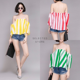 Open Shoulder Stripe Top